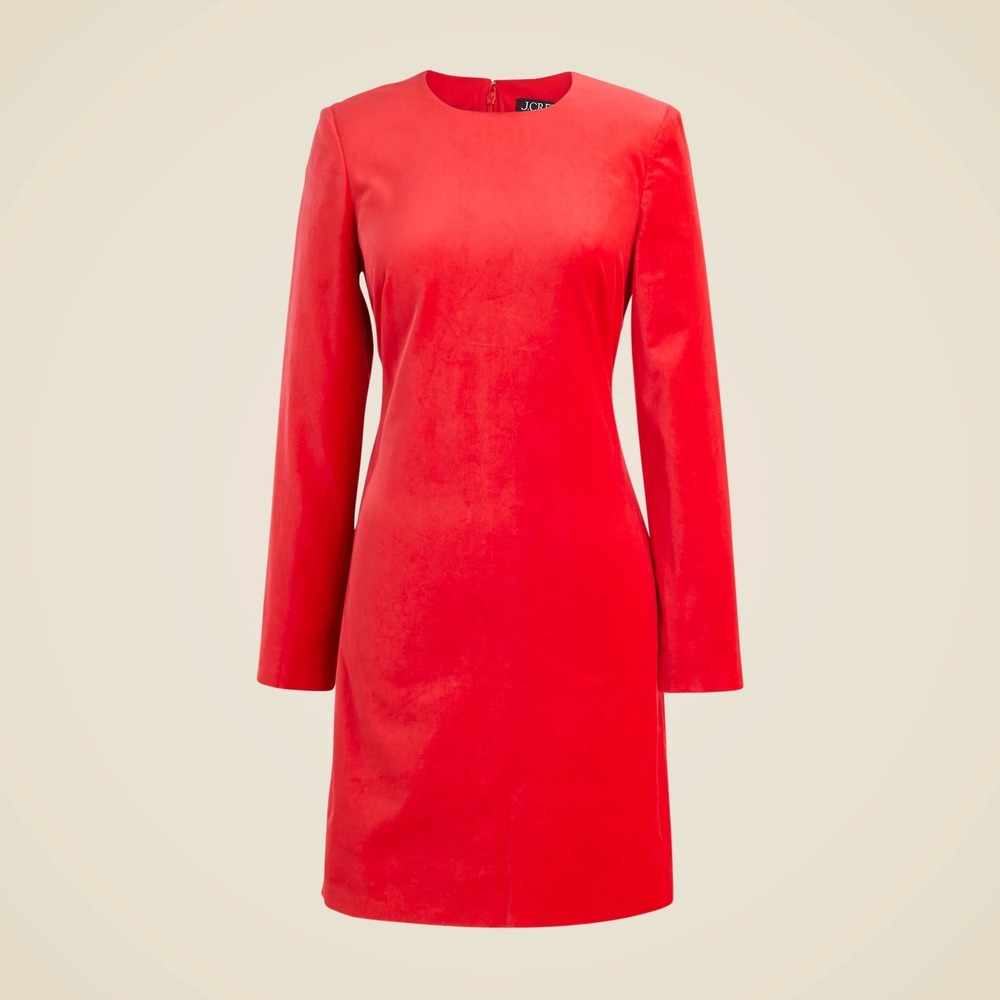 J Crew Long Sleeve Shift Dress Sz 18 Red Stretch Velvet Holiday Cocktail Preppy - Picture 15 of 15